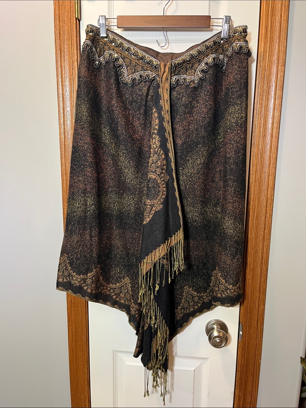 Vintage Alberto Makali Black & Brown Beaded & Fringed Scarf Skirt Women’s 14 - Picture 12 of 12
